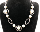 Vintage Retro White Faux Pearls With Silver Circle And Oval Shapes 1960s