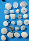 Lot Antique Victorian Clambroth Glass Buttons 4 Way Brass Shanks-staple Shank-lo