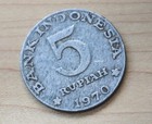 1970 Indonesia 5 Rupiah Black Drongo Bird