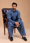 Men Slate Blue Traditional Pakistani Shalwar Kameez Traditional Suit Set Gift