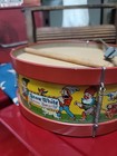 Antique Snowwhite Dwarfs Tin Drum Lithograpgh Shoulder Strap Wood Drumstick 1938