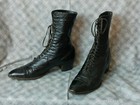 Antique Boots Victorian Edwardian Womans Black Leather High Top Lace Up Shoes