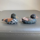 2 Vintage Miniature Decoy Carved Wooden Ducks   Hand Painted Mallard Figurines