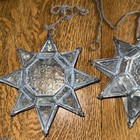 Pair Of Vintage Fleur-de-lis 8-point Clear Glass Moravian Star Lanterns Boho