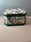 Vintage Sewing Box Flip Up Lid  Green With Colored Flowers   Felt Liner 