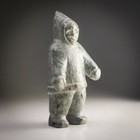Vintage Inuit Green Soapstone Hand Carved Figure Hooded Parka Small 10cm Tall