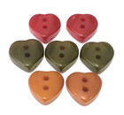 Set Of 7 Bakelite Heart Shape Vintage Buttons Red Green Butterscotch 1930s-40s