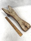 Antique Boot Jack Wooden Old Gray Paint Square Nailed Hand Made Early 19thc 