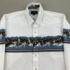 Vintage Roper Western Shirt Mens Large White Pearl Snap Wolves Wolf Cowboy 90s