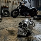 Skull Keychain Steely Heavy Metal Bike Accent
