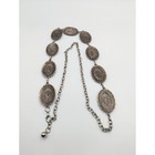 Vintage Silver Tone Oval Sunburst Concho Chain Belt Adjustable Western Boho