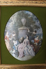 Mid-century Framed Rococo Silk Art Print Velvet Mat Gilt Frame Court Scene 12x10