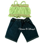 Build-a-bear Green Floral Scrunchy Top  Skinny Leg Jeans Teddy Clothes Outfit