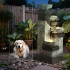 Outsunny 4-tier 33 5  Outdoor Waterfall Fountain With Led Lights  Pump