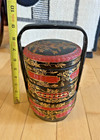 Antique 3 Tiered Black Lacquered Chinese Wedding Basket Bakul Siah