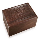 Rosewood Hand-carved Floral Wood Memorial Cremation Box With Velvet Bag - Xl