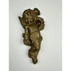 Vintage Chalkware Angel cherub Pair Wall Hanging Old World Gold Christmas Decor