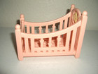 T31 Fisher Price Loving Family Pink Baby Crib Swing Open End Yellow Star Nursery