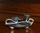 Chinese Pewter Brush Rest   Jade Handle   Lotus Flower Seeds Peridot Stones 