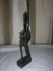 1970s Vintage Hand Carved Dark Wood Man W Drum Figure African Tribal Old Wooden