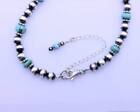 Real Genuine Blue Arizona Turquoise Sterling Silver Navajo Pearl Beaded Necklace