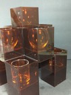 Mid Century Modern Cubist Lucite Candle Holders Retro Vintage Brown 60s 70s 