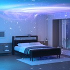 Upholstered  bed Frame With Starry Sky Lighting charging  Station  Storage Ottoma