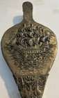 Vintage Leather Bellow Ship At Sea Carved Fireplace Wood Brass Repousse
