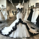 Black And White Mermaid Wedding Dresses Sweetheart Sleeveless Bridal Gown Gothic