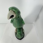 Vintage Style Green Glaze Ceramic Parrot Bird Statue Figurine With Wood Base