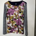 Tory Burch Floral Print Top Blouse Women s S Long Sleeve Pima Cotton Preppy New