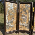 Vintage Chinese Table Screen Mother Of Pearl Asian Art Wood Stone Antique Panels
