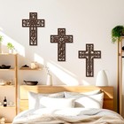 Bnesi 3 Pcs Wooden Cross Wall Art - Brown Carved Pattern Religious Crosses For