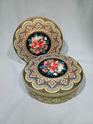 2 Vtg Daher-style 60s70s Holland Mosaic Floral Round Biscuit tea storage Tin 8x3