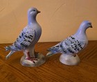 Vintage Pair Of Handpainted Pale Blue Ceramic Pigeon Figurines - Made In Japan