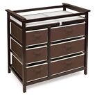 Wooden Diaper Changing Table  Modern Baby Changing Station Dresser With 6 Storag