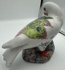 Pair Of Antique Chinese Porcelain Dove Bird Figurines With Tobacco Leaf Rose