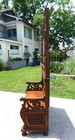 Wonderful Oak Hall Tree W brass Coat Hooks Lift Seat And Beveled Mirror C1890