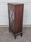 Antique Georgian Cabinet  Mahogany  Astragal Glass Door  Shelves  Drawer  Key