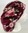Burgundy Floral Print Size Medium Medical Bouffant Scrub Cap Surgery Hat