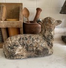 Vintage Cement Garden Lamb Sheep Great Patina Perfect Sculpture See Description