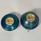 Vintage Blue Guilloch   Enamel Trinket Box And Powder Jar Set Romantic Scene