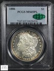 1886 Proof-like Morgan Silver Dollar  1 Pcgs Ms 65 Pl Cac  toned    