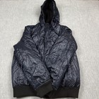 Guess Bomber Jacket Men   s Large Navy Blue Hooded Sherpa Lined Zip Winter Coat