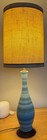 Vintage Mcm Blue Striped Ceramic Lamp   Shade Mid Century Modern Lighting 1960s