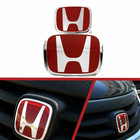 3 X Red H Emblem Front Rear Steering Badge Fit For 2006-15 Honda Civic Sedan Si