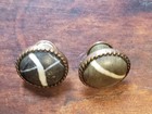 Antique Pair Of Victorian Era Gold Filled Striped Agate Cufflinks C  1881 Rare