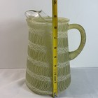 Vintage Green Spaghetti String Glass Pitcher Mcm Textured Mid Century Modern