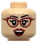 Lego New Light Nougat Minifigure Head Dual Sided Female Dark Red Glasses Part