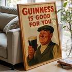 Vintage Guinness Poster Retro Irish Pub  Featuring Happy Man With Clasic Beer Ad